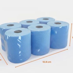 6 Pack Premium Blue Centrefeed Rolls | 2-Ply Heavy Duty Cleaning Paper | 104m Per Roll Bulk Value Pack | Multi-Purpose Workshop, Catering and commercial kitchens